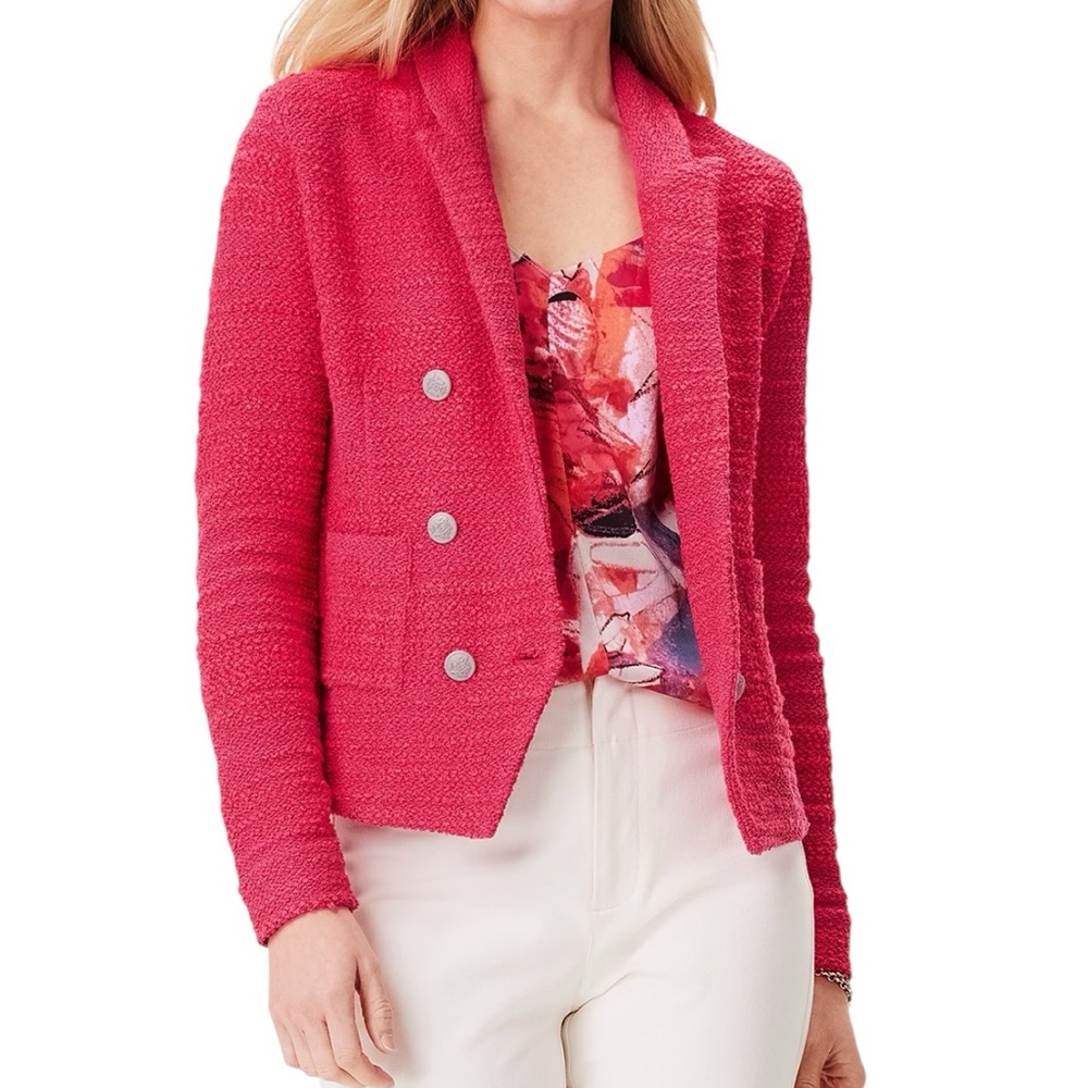 NIC + ZOE TEXTURED FEMME KNIT JACKET in Bright Rose Size XXL